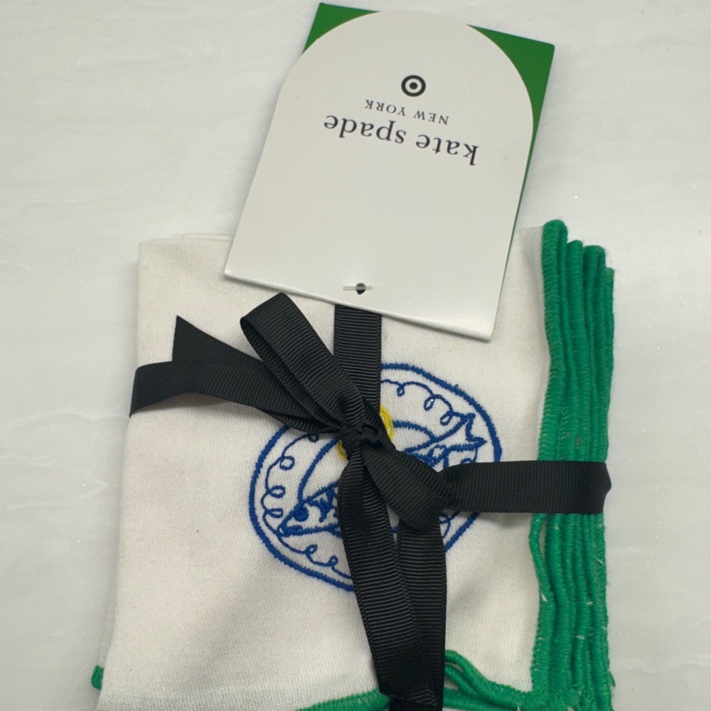 Kate Spade x Target White and Green Embroidered Linen Napkin Set